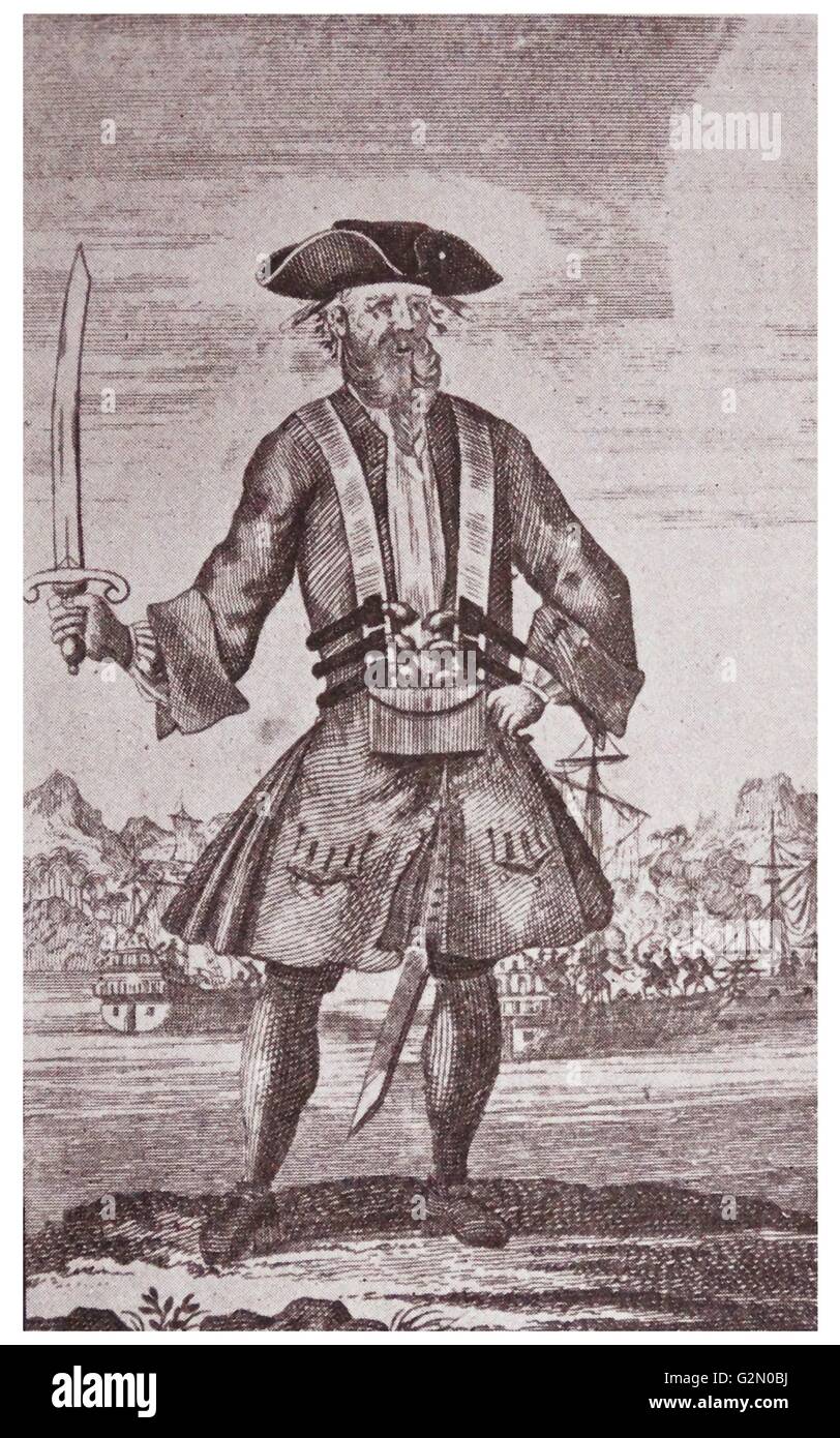 Edward Teach (auch Edward Thatch, c 1680 - 22. November 1718), besser bekannt als Blackbeard, war ein notorischer englischer Pirat, der rund um die Karibik und die Ostküste der amerikanischen Kolonien betrieben Stockfoto