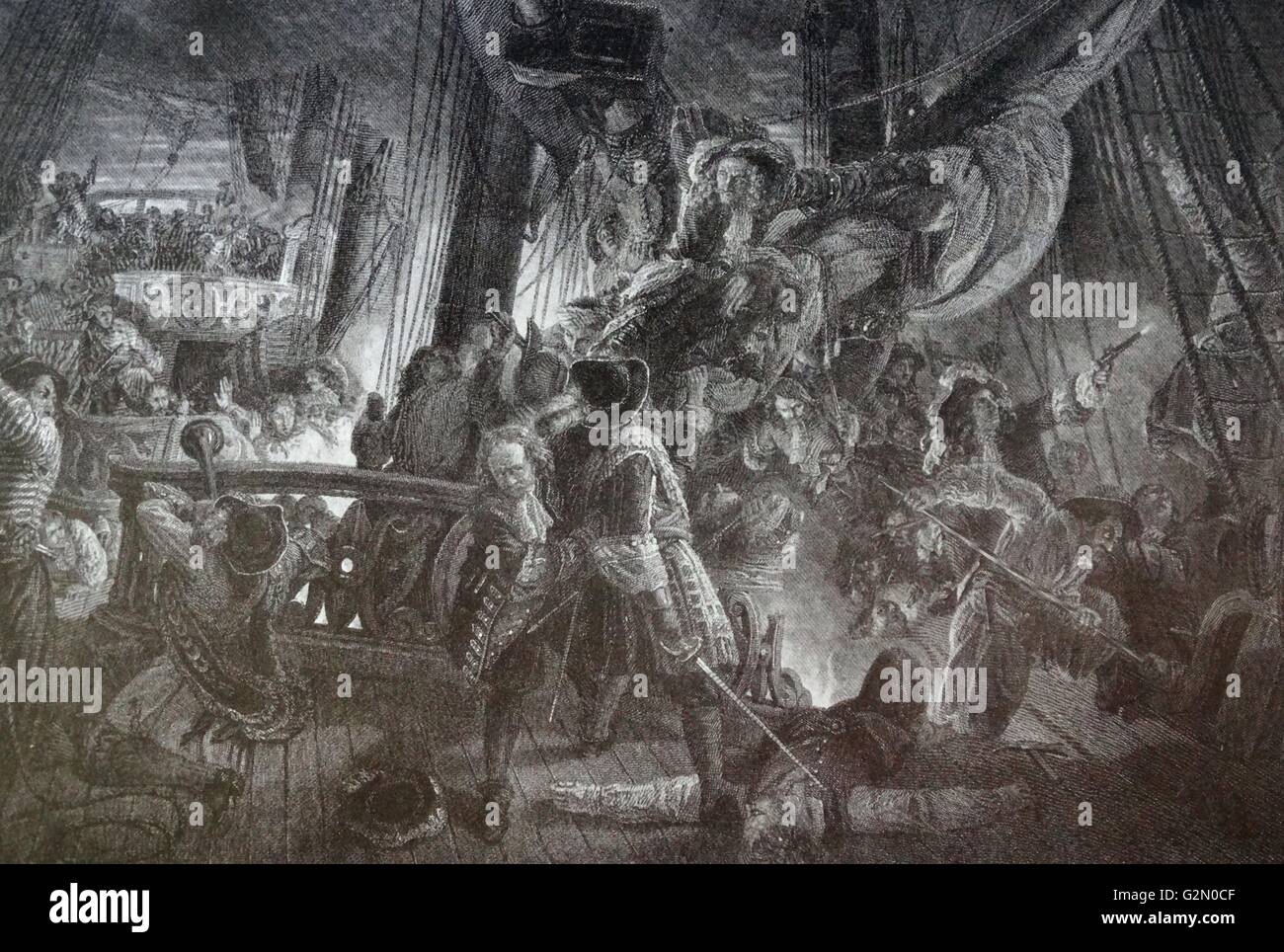 Jean Bart (21. Oktober 1650 - 27. April 1702) Die französische Marine Commander, Piraten und Freibeuter, Aufbringung eines niederländischen Boot. 1700 Stockfoto