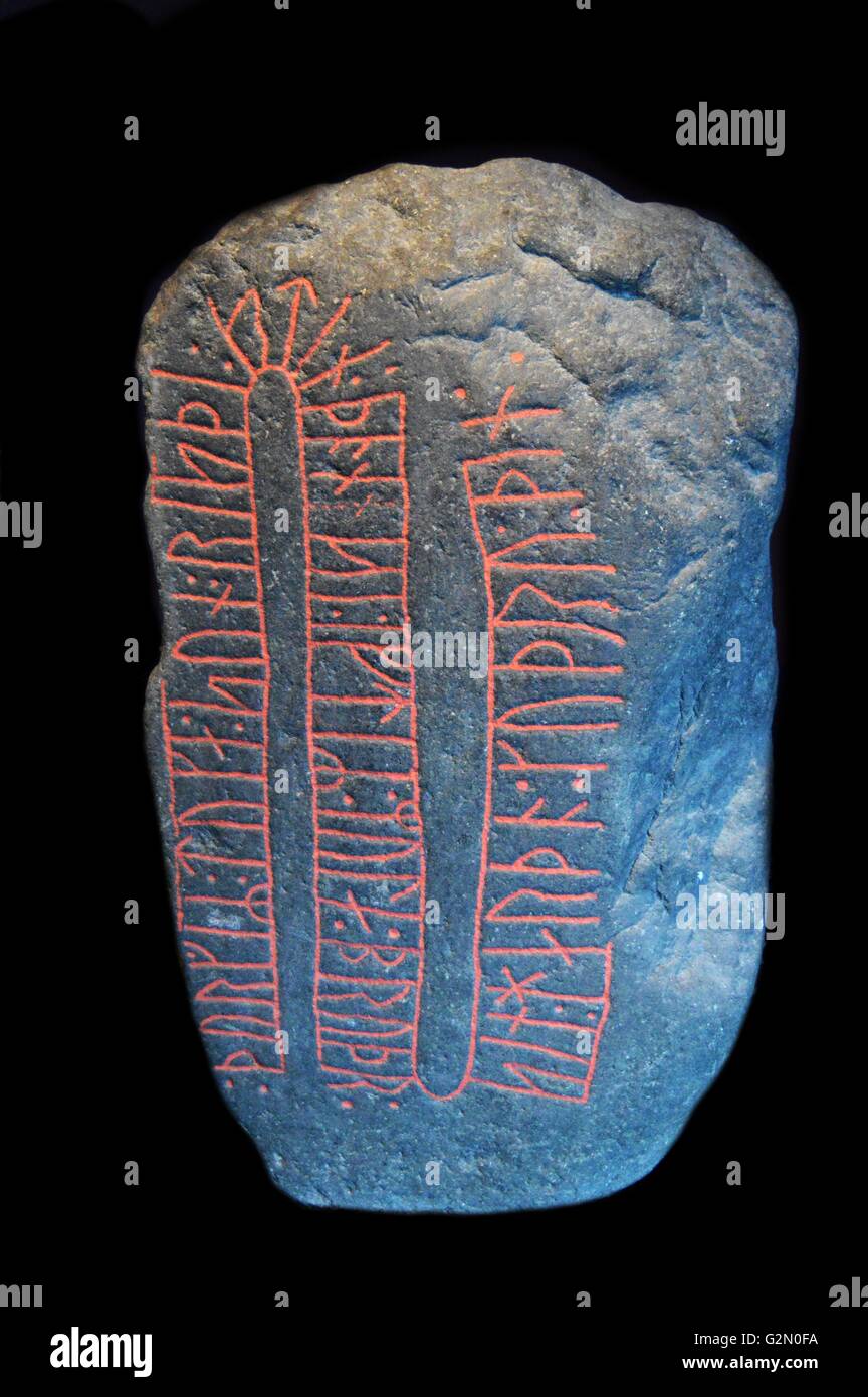 Skandinavische Asferg rune Stein datiert 1000 AD; von Thorger toke Sohn in Erinnerung an seinen Bruder mule errichtet. Stockfoto