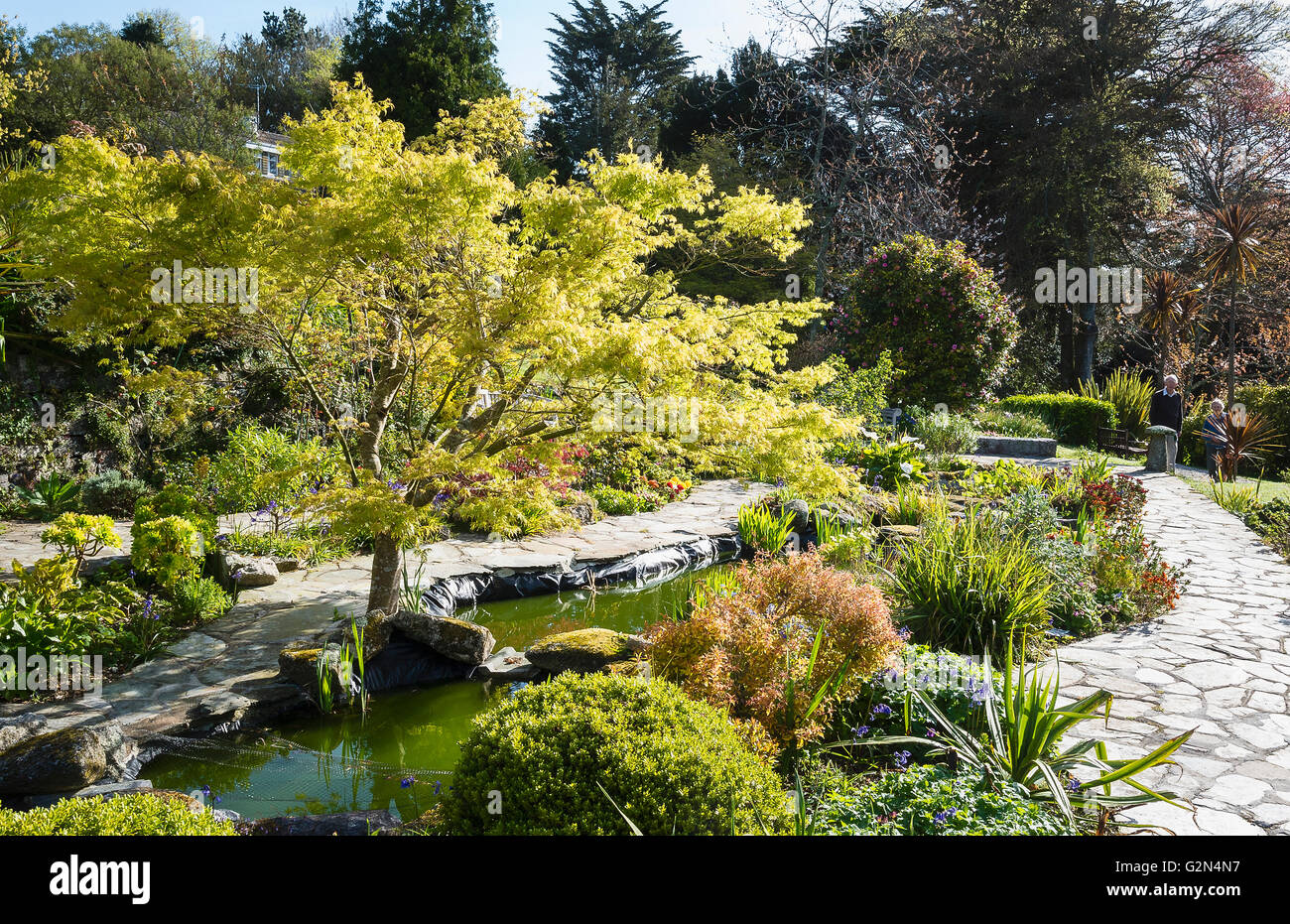 Wasser-Garten auf dem Gelände des The Meudon Hotel in Cornwall Stockfoto