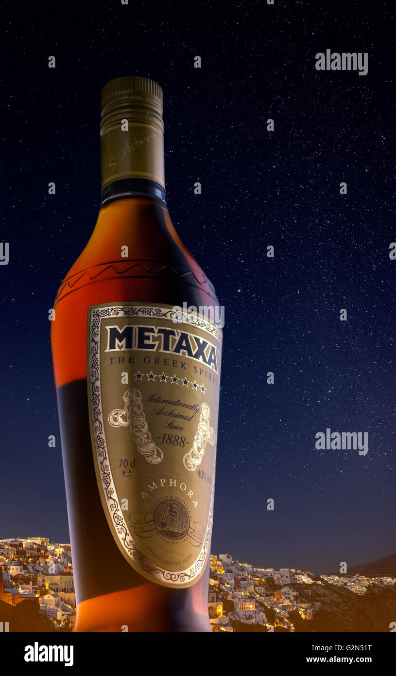 Eine Flasche Metaxa. Stockfoto