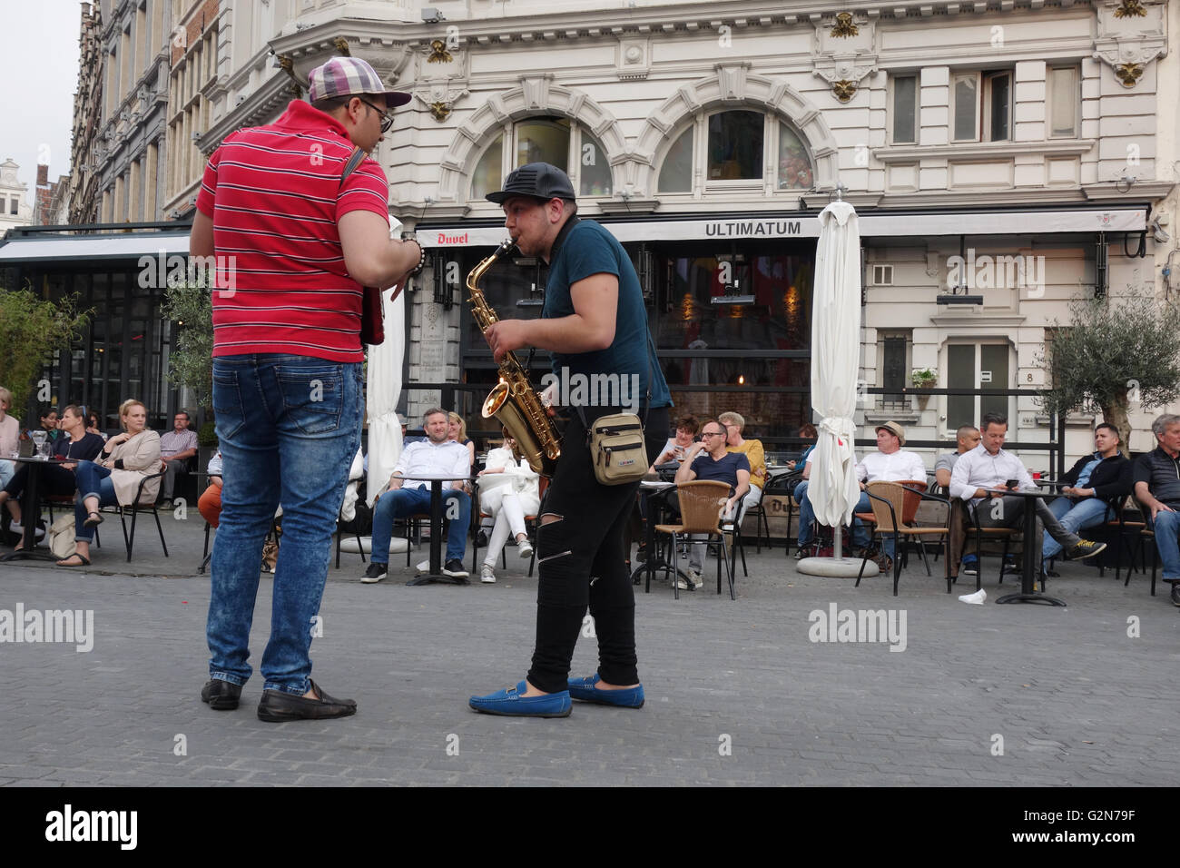 Straßenmusikanten in Antwerpen, Belgien Stockfoto