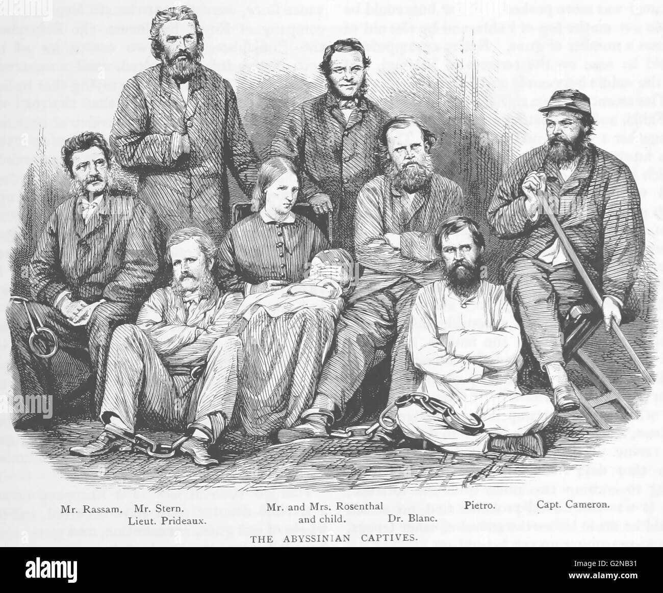 CHARLES DUNCAN CAMERON (1825-1870) britischer Offizier und Diplomat auf der rechten Seite während seiner Haft von Kaiser Tewodros II. von Äthiopien im Jahr 1864 Stockfoto