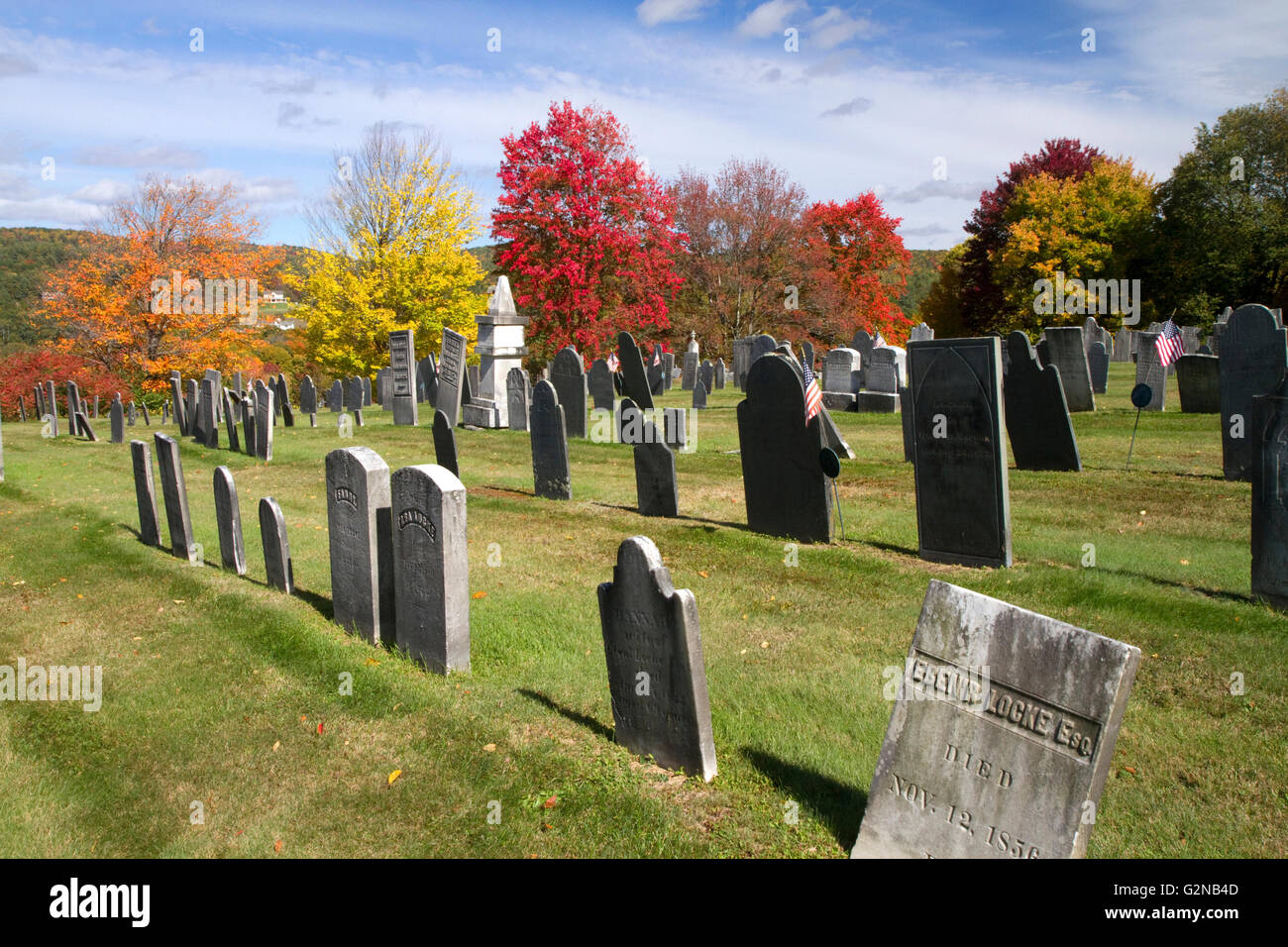 Rockingham Meeting House Friedhof in Rockingham, Vermont, USA. Stockfoto