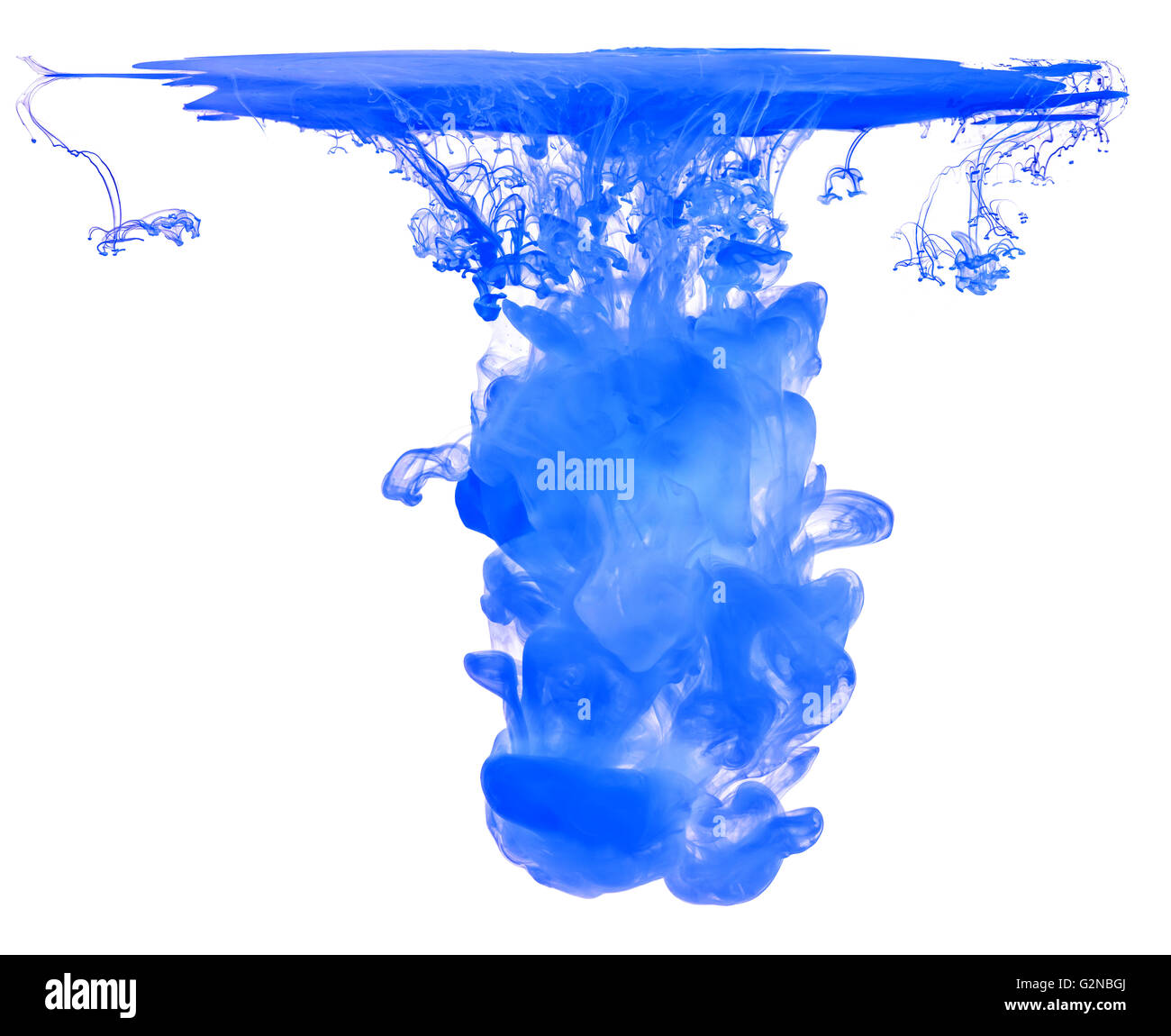 Blaue Tinte in Wasser, die abstrakte Form, isoliert auf weißem Hintergrund erstellen Stockfoto