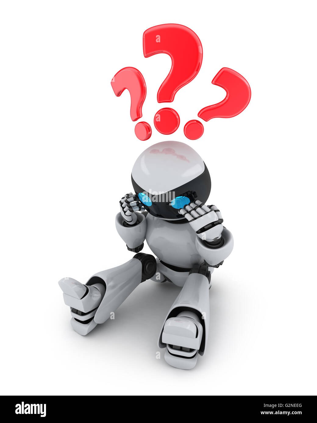 Roboter-Sit und gemietet auf weißem Hintergrund (in 3D-Rendering getan) Stockfoto