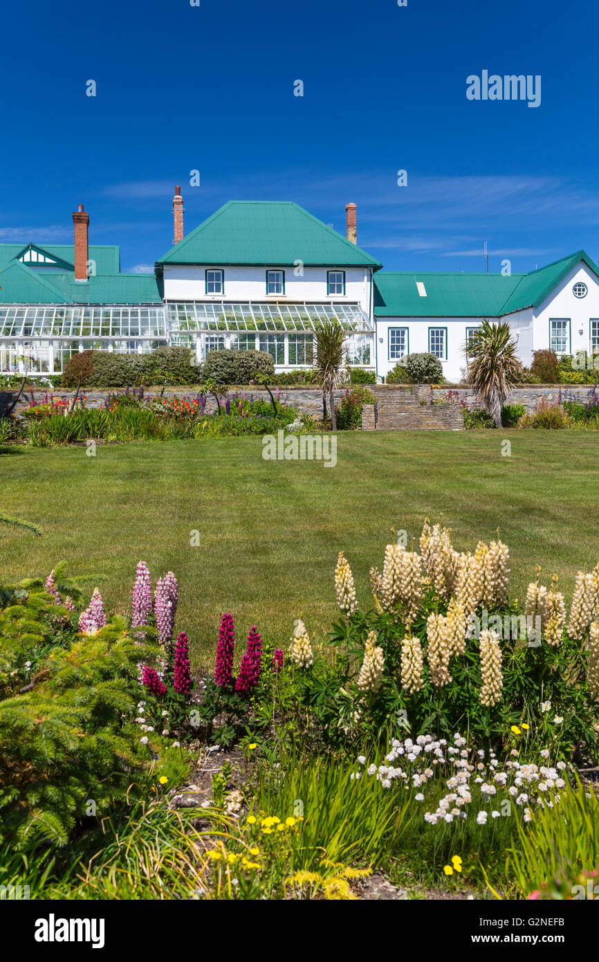 Government House in East Falkland, Stanley, Falkland-Inseln, Britische überseegegend. Stockfoto