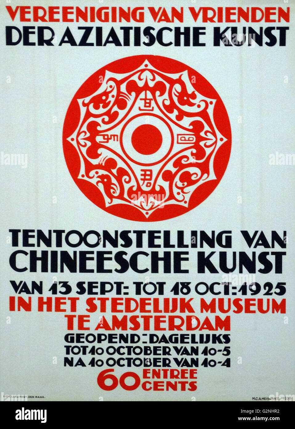 Plakat aus dem Verein der Freunde der asiatischen Kunst, Ausstellung vom 13. September bis 13. Oktober 1924 in der Stedeluk Museum in Amsterdam. Ticket kostet 60 Cent. Stockfoto
