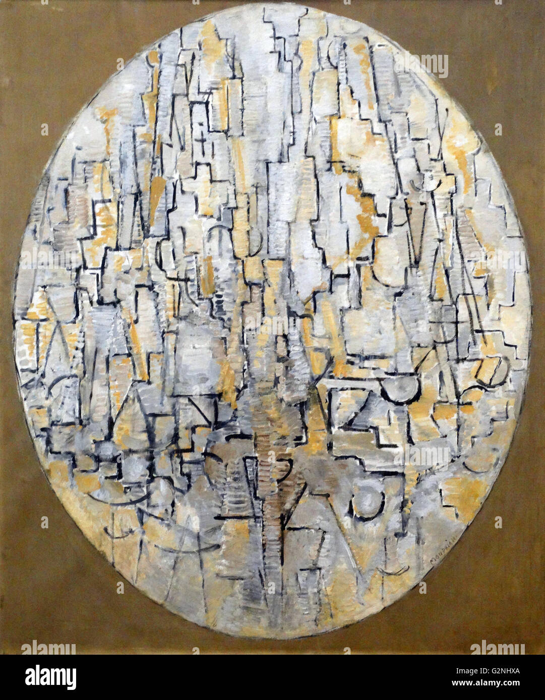 Tabelle Nr. 3: Zusammensetzung im Oval von Piet Mondrian (1872-1944) ein niederländischer Maler. Er war ein wichtiger Beitrag zu der De-Stijl-Bewegung und der Gruppe, die von Theo van Doesburg gegründet wurde. Stockfoto