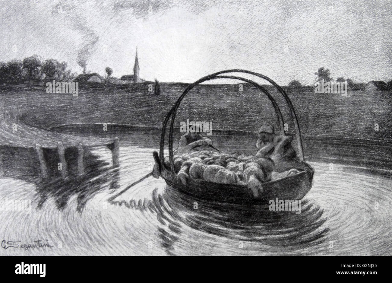 Giovanni Segatini (1858-1899), italienischer Maler bekannt für seine großen pastoralen Landschaft der Alpen. Im späteren Leben er kombiniert eine divisionismus Malweise mit Symbolistischen Bilder der Natur. Er war aktiv in der Schweiz für die meisten seines Lebens. Stockfoto