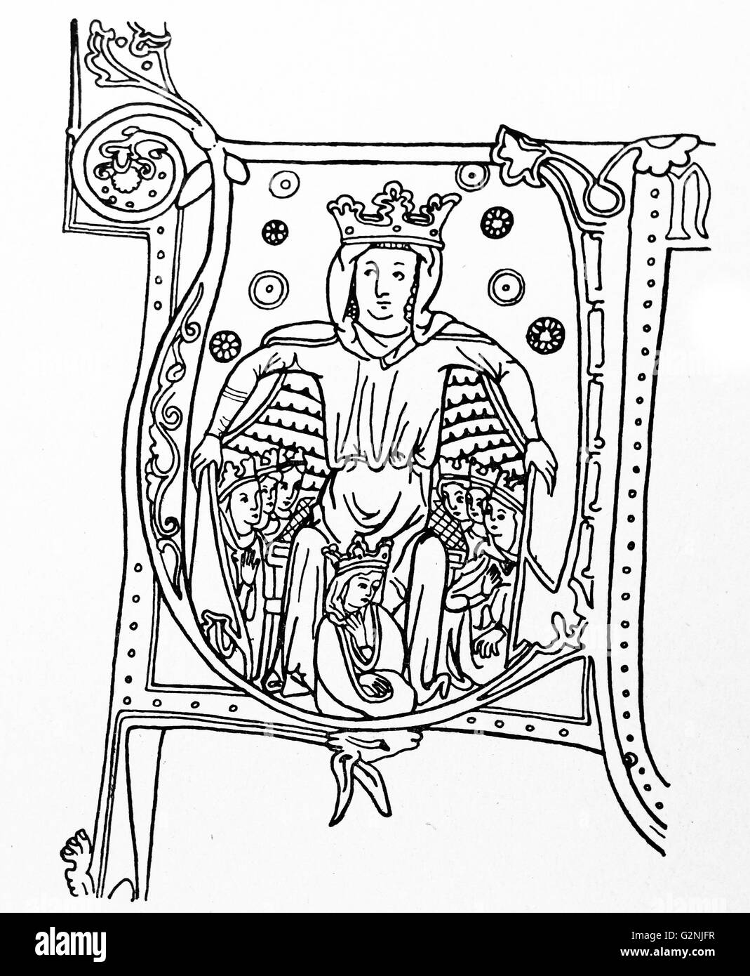 Beleuchtete erste Darstellung von Philosophie, die Mutter des Lernens. Vom 13. Jahrhundert Stockfoto