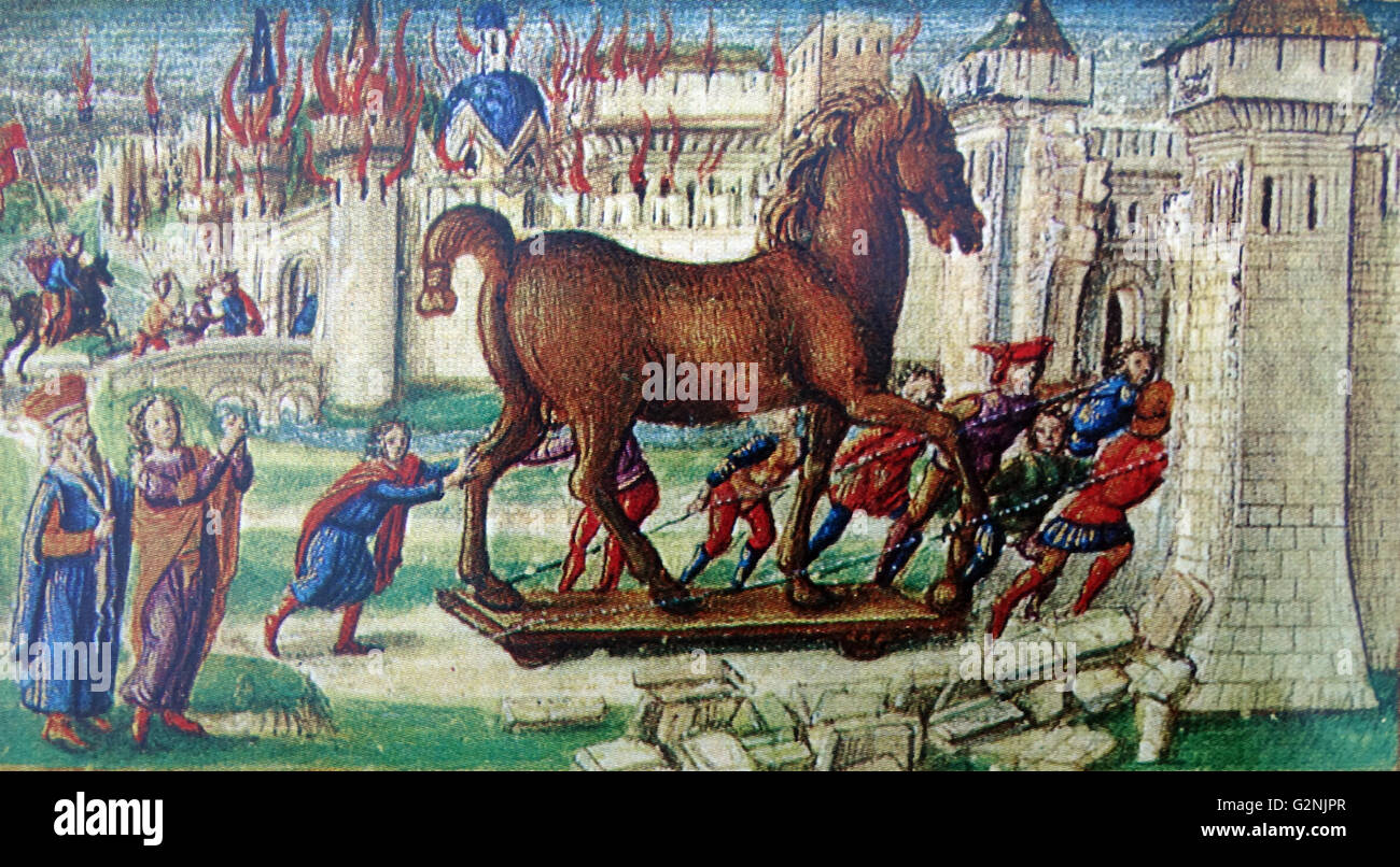 Malerei aus dem 15. Jahrhundert, die die Geschichte von Troja. Vom 15. Jahrhundert Stockfoto