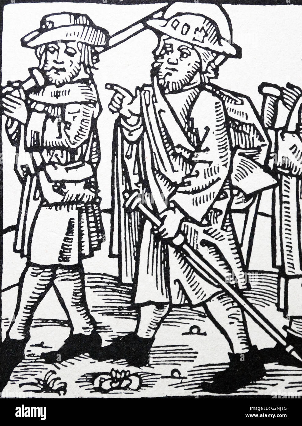 Deutsche Holzschnitt von Pilgern in Europa. Vom 15. Jahrhundert Stockfoto