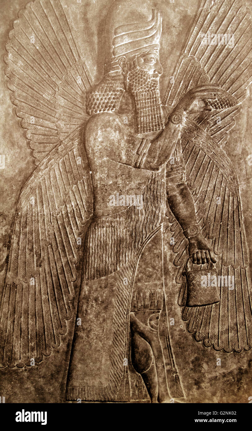 Assyrische schützende geflügelte Genie. 9. Jahrhundert v. Chr. Stockfoto