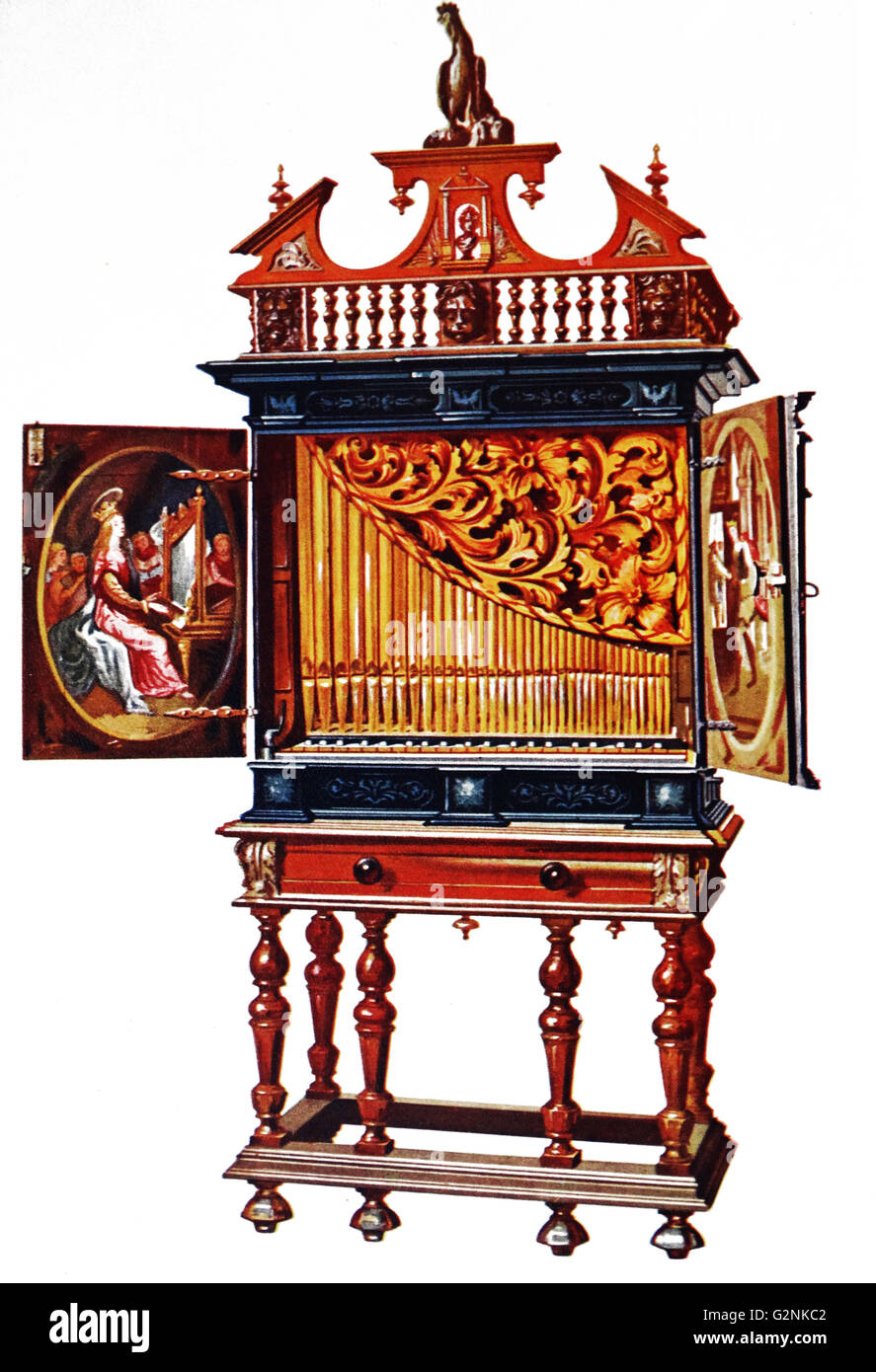 Positive Orgel. Dieses Musikinstrument ist eine Kammer Orgel und wird gedacht zu haben, gehörte der Epoche von Louis XIII. Stockfoto