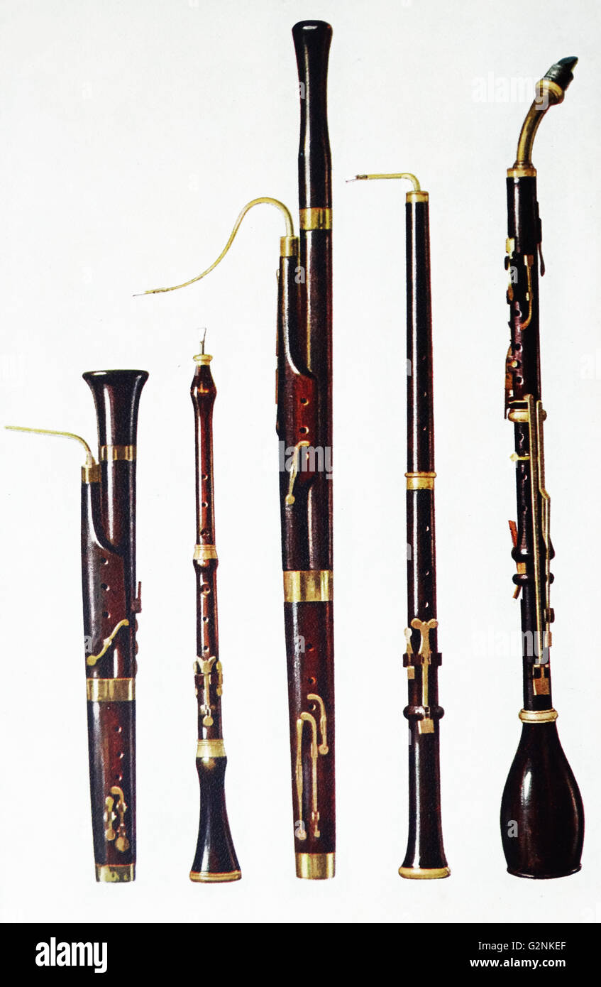 Dolciano, Oboe, Fagott, Oboe Da Caccia und Bassetthorn Stockfoto, Bild