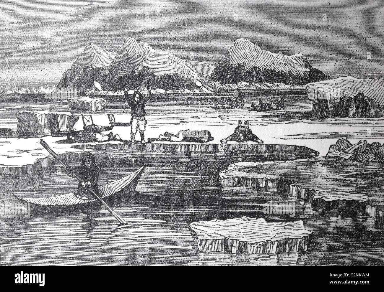 1912 Holzstich, Eskimos am Cape York der Ansatz der Fox zu beobachten. Admiral Sir Francis Leopold McClintock; Irish Explorer in der britischen Royal Navy; für seine Entdeckungen in der kanadischen Arktis Archipel bekannt Stockfoto