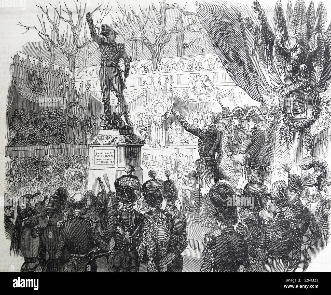1853, Paris: Enthüllung einer Statue zu Michel Ney (1769-1815). Marschall Ney, war ein französischer Soldat und Feldherr während der Französischen Revolutionskriege und der Napoleonischen Kriege Stockfoto
