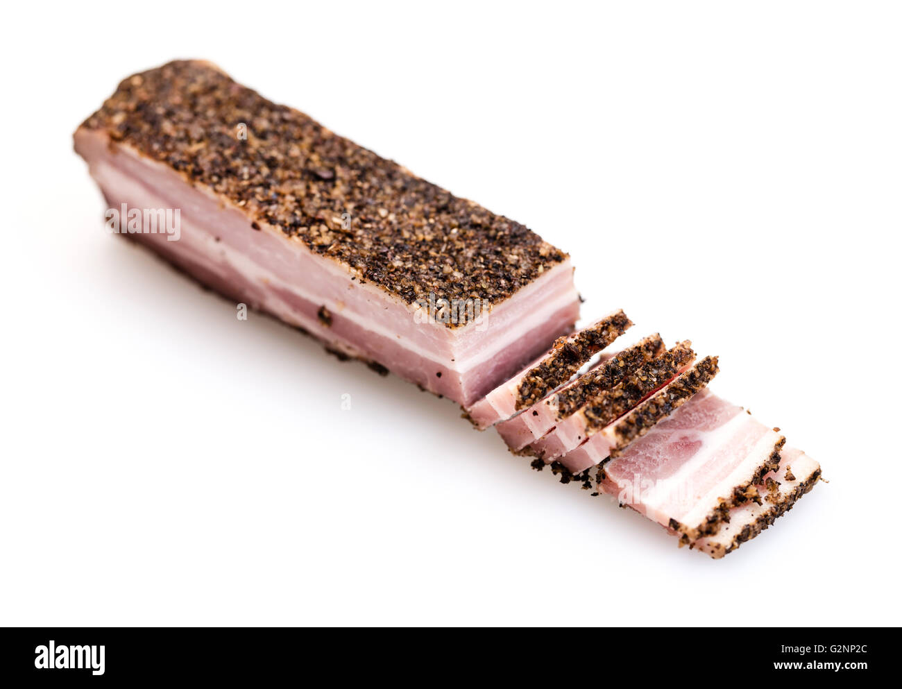 Speck in Gewürzen isoliert auf weißem Hintergrund Stockfoto