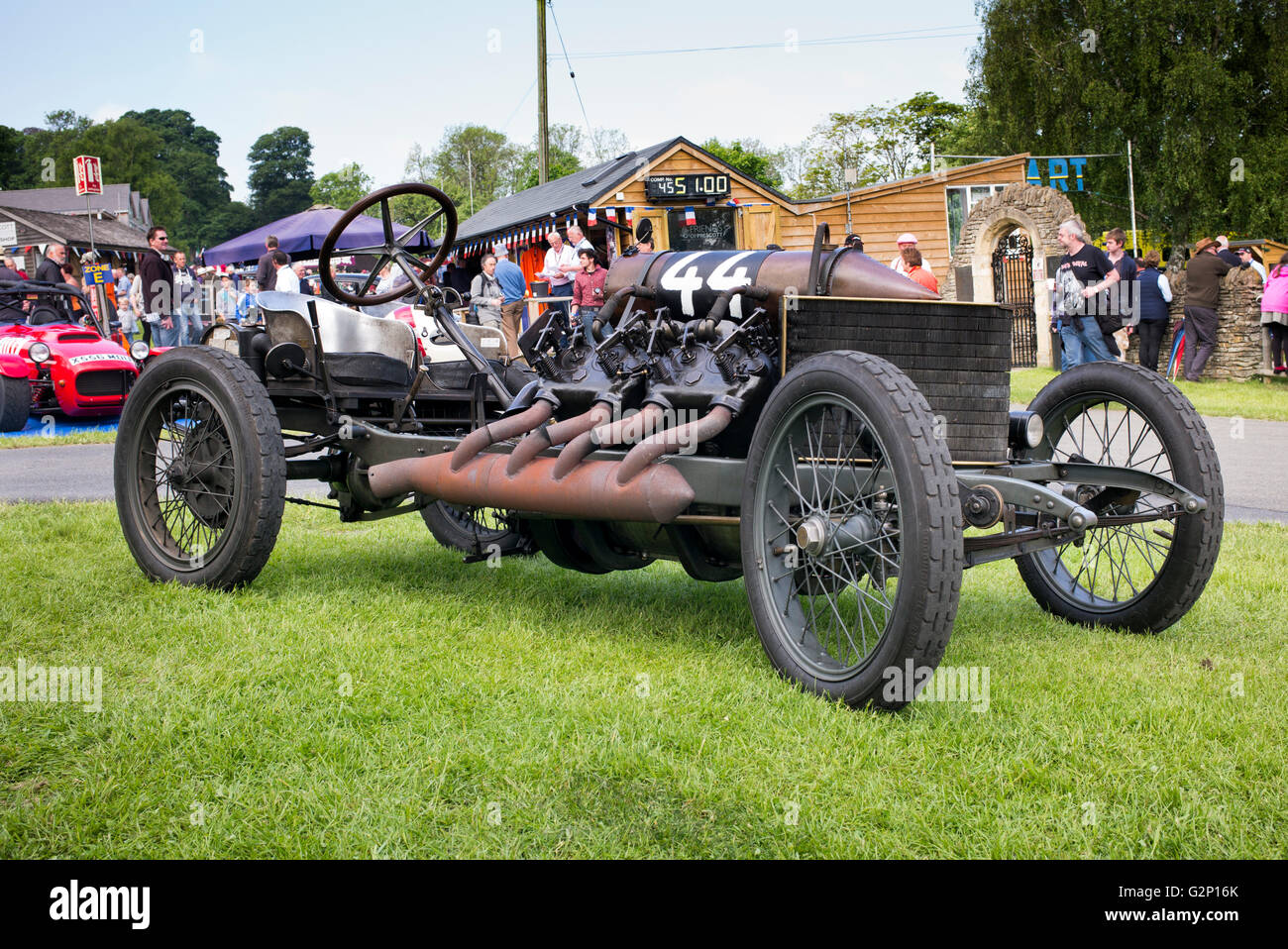 Französisch 1905 Darracq 200 HP Land Speed Record Auto am Prescott Hill Climb, Gotherington, Cheltenham. VEREINIGTES KÖNIGREICH. Stockfoto