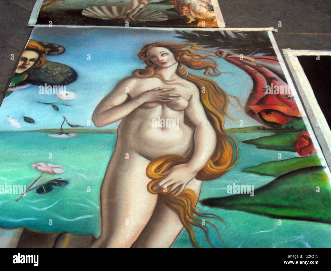 Chalk Reproduktion von Botticellis "Geburt der Venus", original ca. 1486, Kreide Reproduktion ca. 2011 Stockfoto