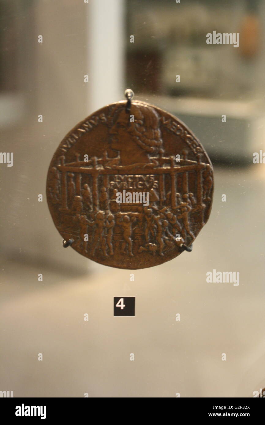 Medaille/Münze der Pazzi Verschwörung, mit Lorenzo und Giuliano de' Medici. Circa 1478. Florenz, Italien. Mit lateinischer Inschrift. Stockfoto