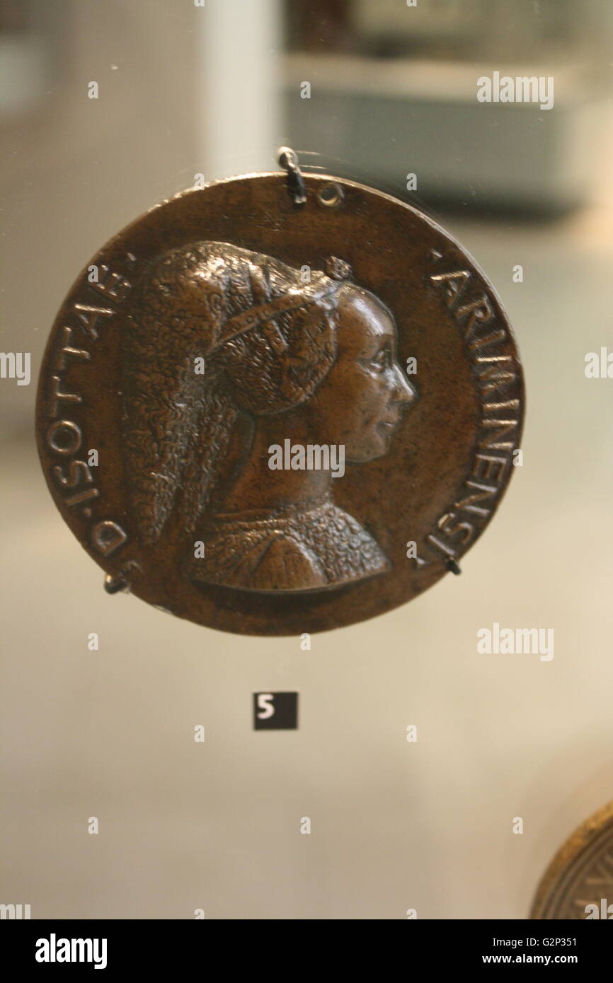 Porträt in der Entlastung von Isotta degli Atti, italienische Renaissance Frau auf eine Medaille/Münze. Circa 1453-1455. Von Matteo de'Pasti. Rimini, Italien. Stockfoto