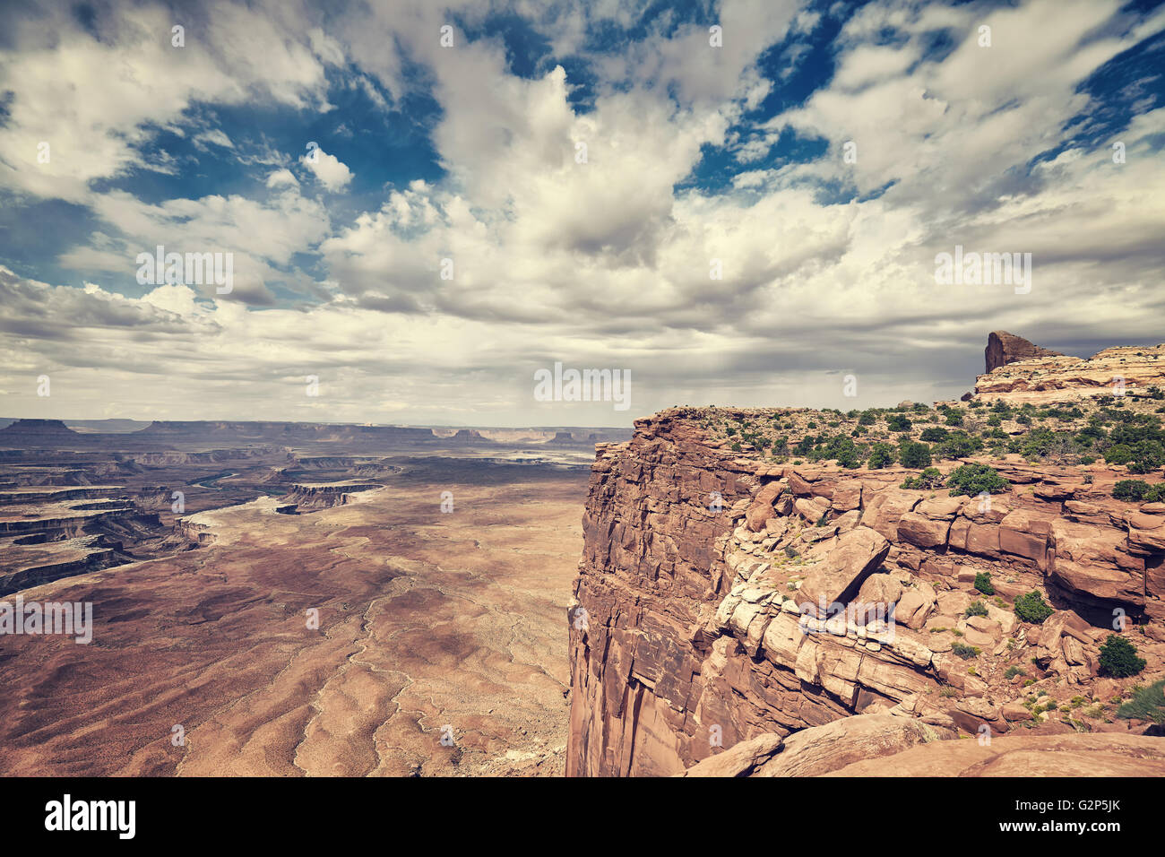 Retro straff Klippe und verlassene Landschaft, USA. Stockfoto