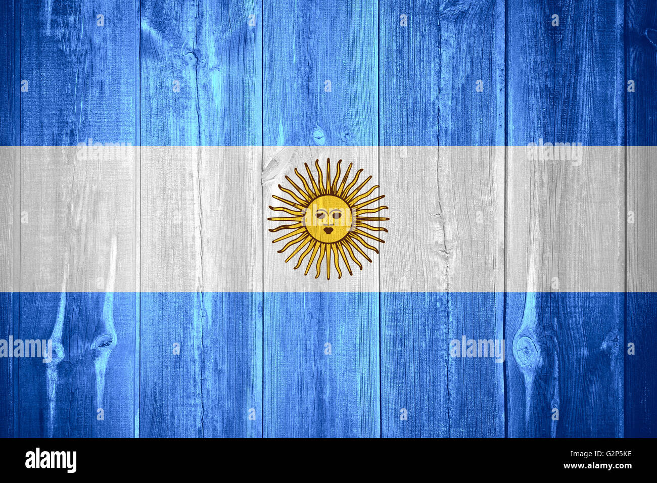 Flagge von Argentinien oder argentinisch Banner auf hölzernen Hintergrund Stockfoto