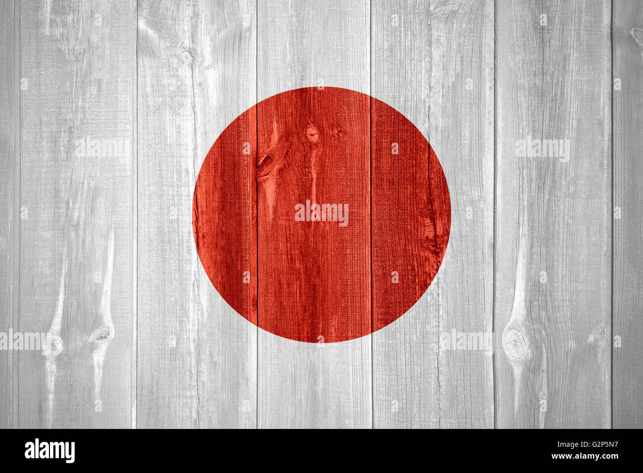 Flagge von Japan oder Japanisch Banner auf hölzernen Hintergrund Stockfoto