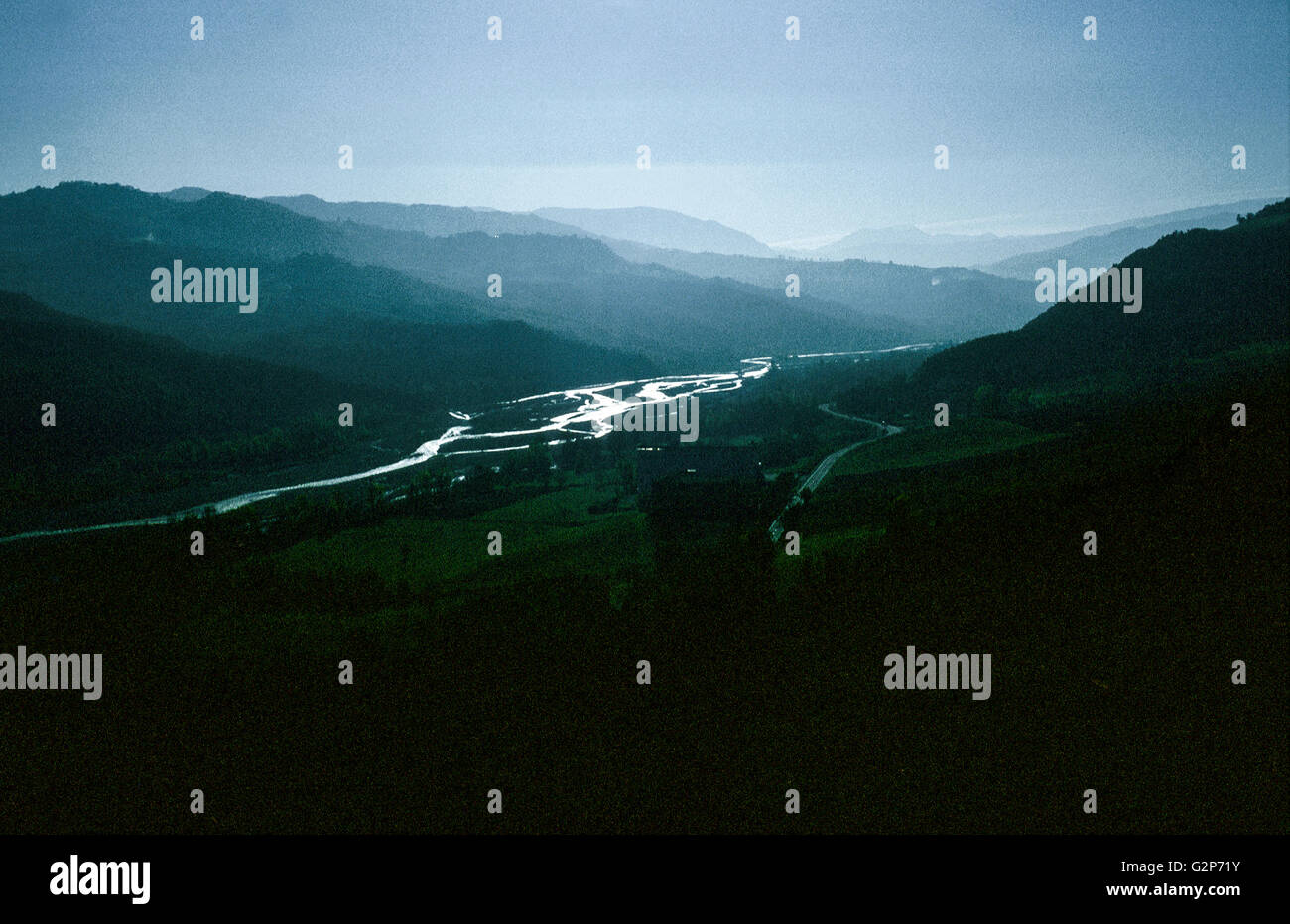 Landschaft des Val di Parma, Parma Fluß, Emilia Romagna, Italien Stockfoto