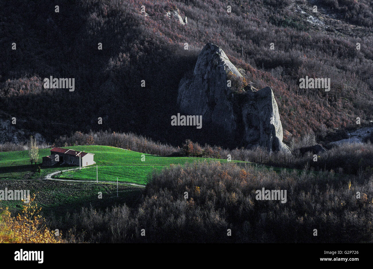 Landschaft des Val di Parma, Parma Fluß, Emilia Romagna, Italien Stockfoto
