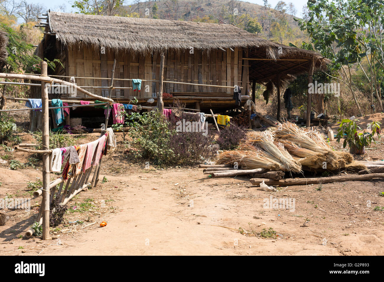 Bauernhof in einem Shan-Dorf. Landschaft des Shan-Staates, Myanmar, Burma, Südasien, Asien Stockfoto