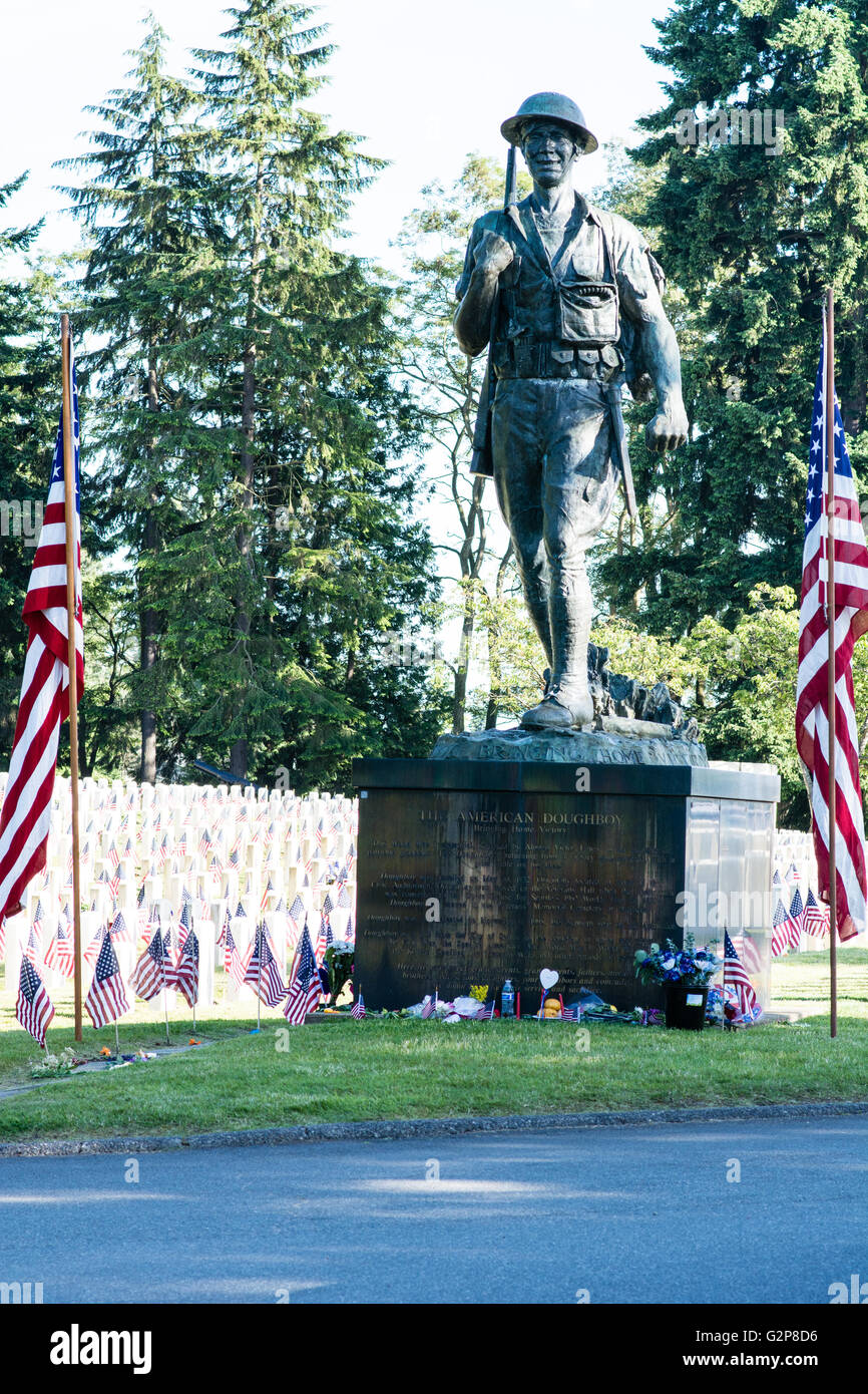 He American Doughboy Statue an immergrünen Washelli in Seattle Stockfoto