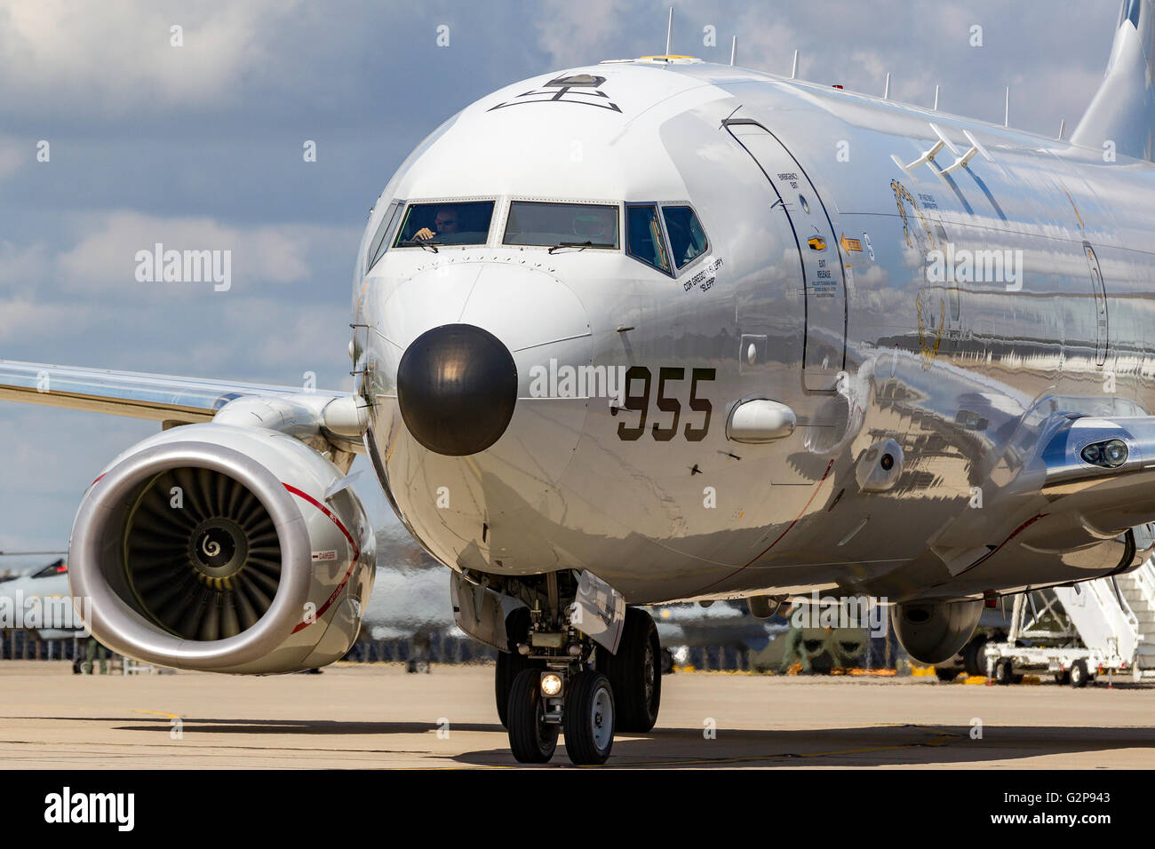 Ungebundene States Navy Boeing P-8A Poseidon maritime Patrouille Flugzeug 167955 von Air Test und Auswertung Geschwader VX-1 "Pioniere". Stockfoto