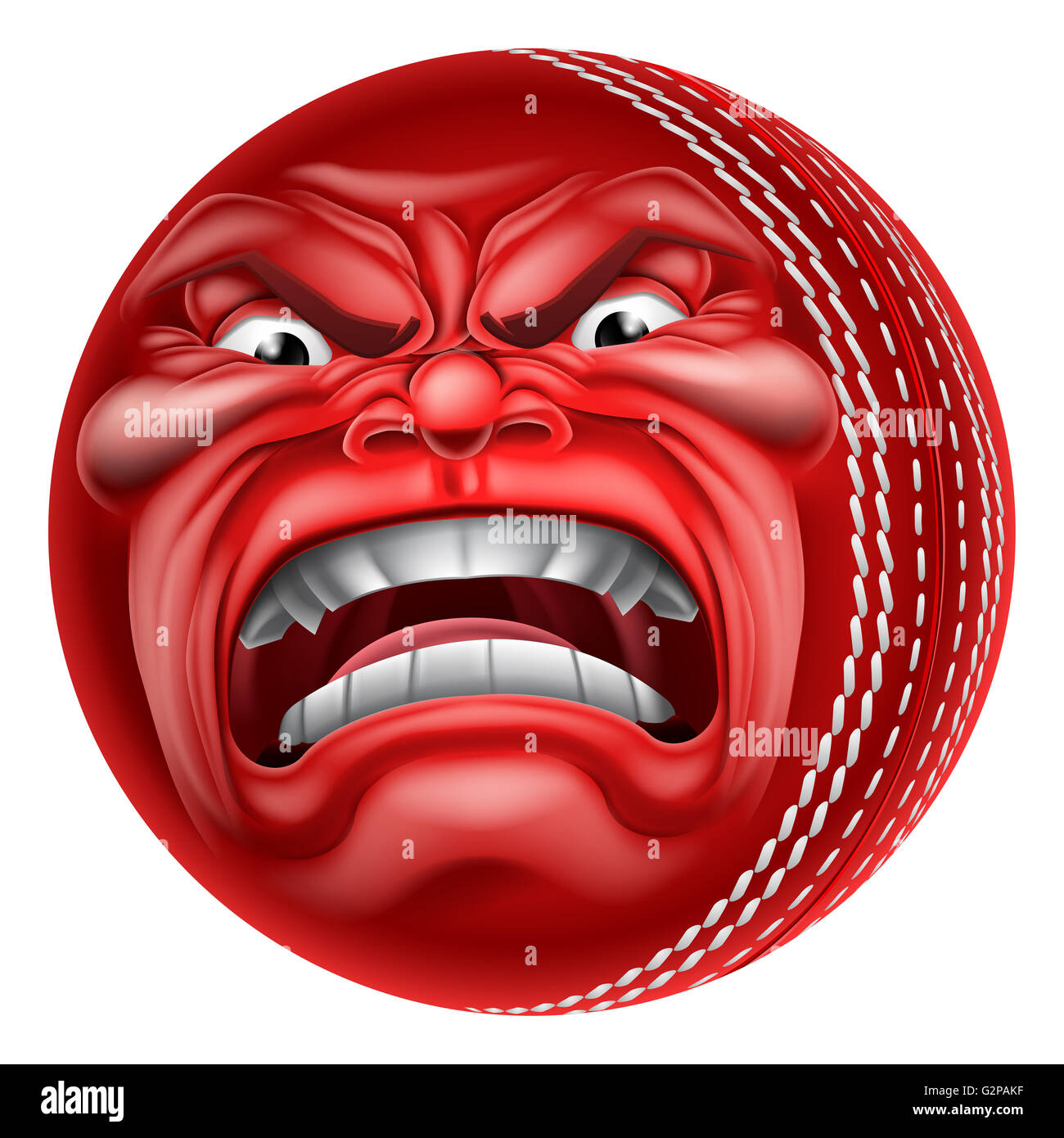 Eine böse bedeuten Kricket Kugel Sport Zeichentrickfigur Maskottchen suchen Stockfoto