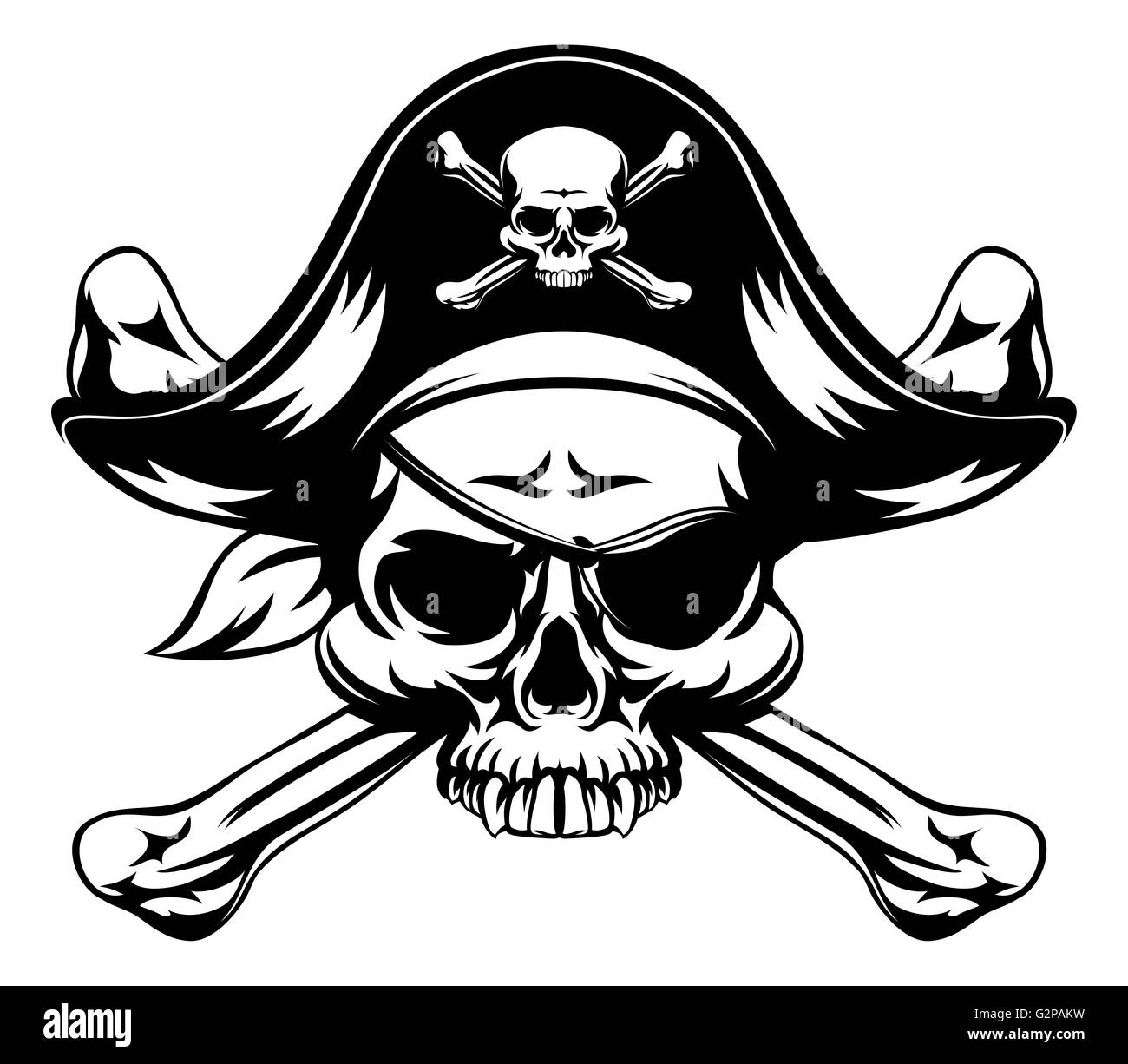 Totenkopf Pirat Jolly Roger tragen Hut und Eye patch Stockfotografie
