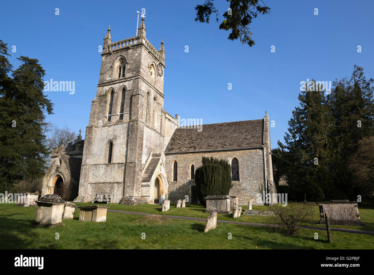 St John the Baptist Church, Coln St Aldwyns, Cotswolds, Gloucestershire, England, Vereinigtes Königreich, Europa Stockfoto