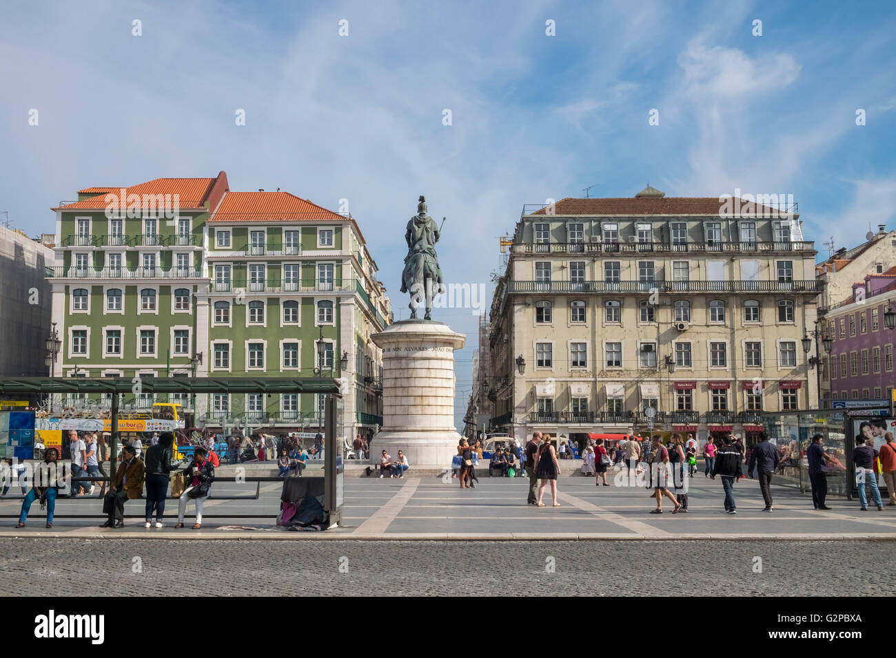 Praca Da Figueira, zeigt Denkmal für König Johannes 1, Baixa, Lissabon, Portugal Stockfoto