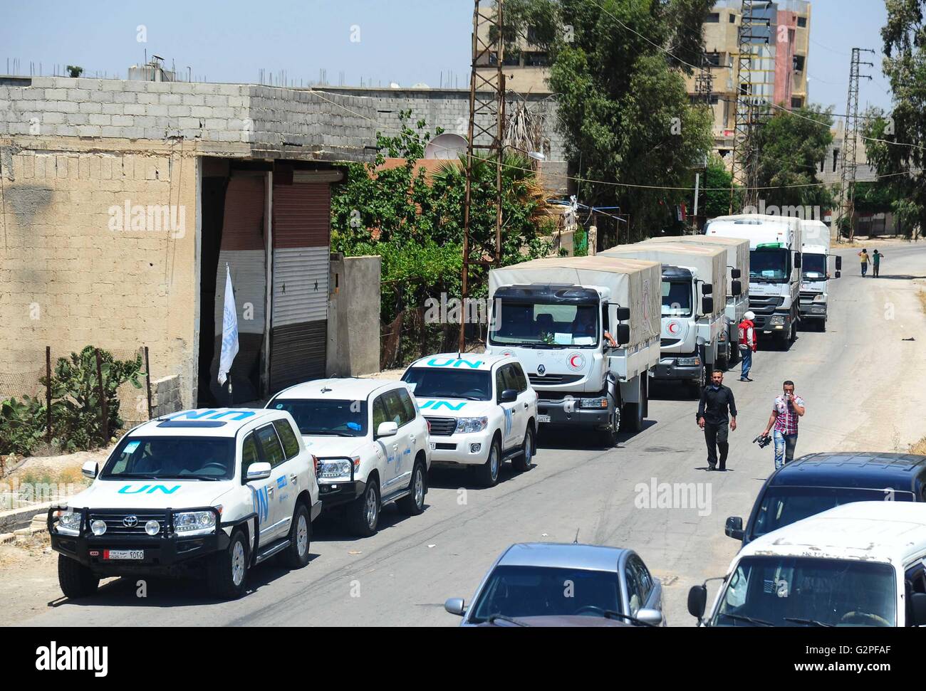 (160602)Damaskus, 2. Juni 2016 (Xinhua)ein Konvoi von Hilfsgütern