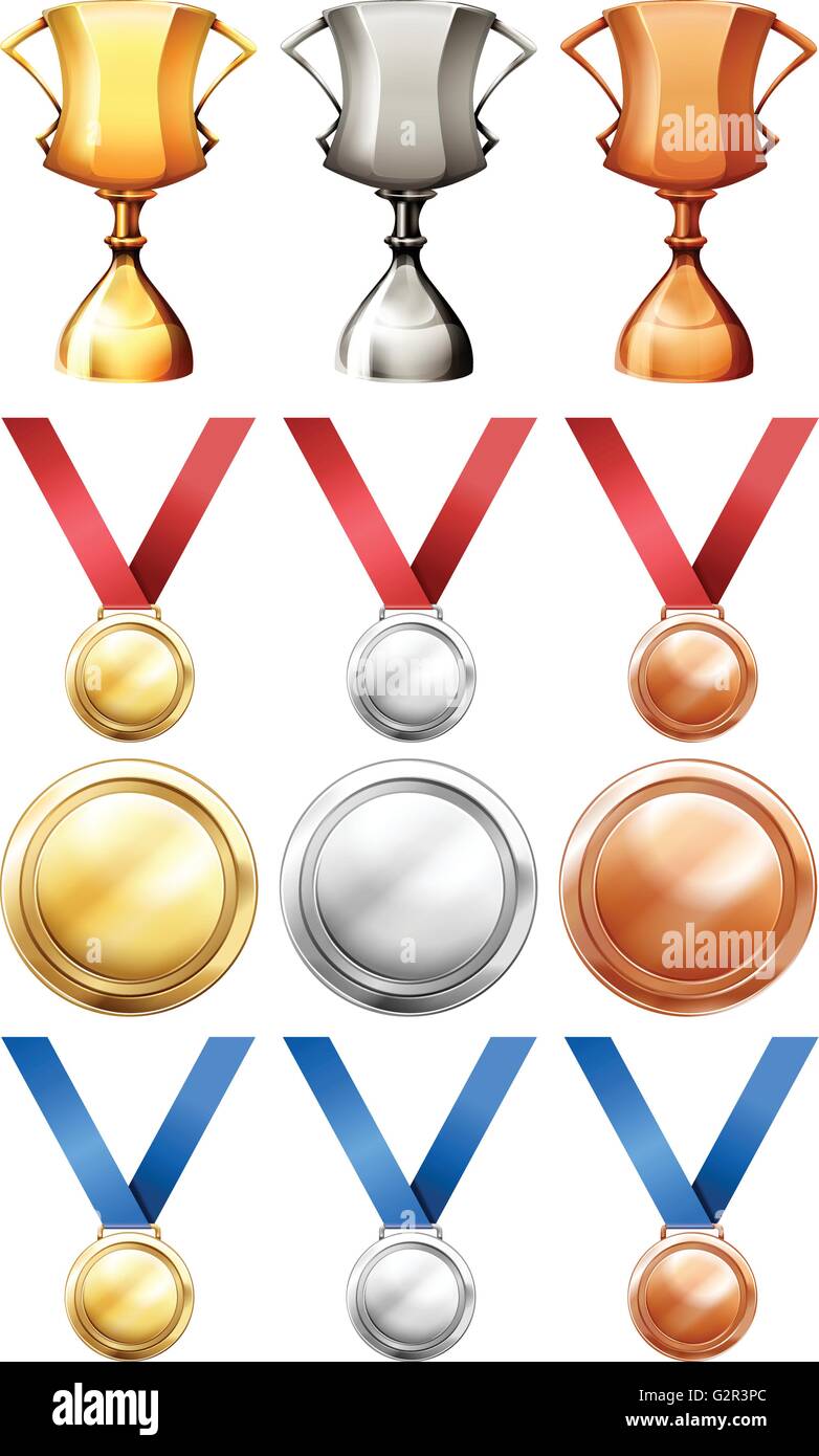 Verschiedene Sport-Pokale und Medaillen-Abbildung Stock Vektor