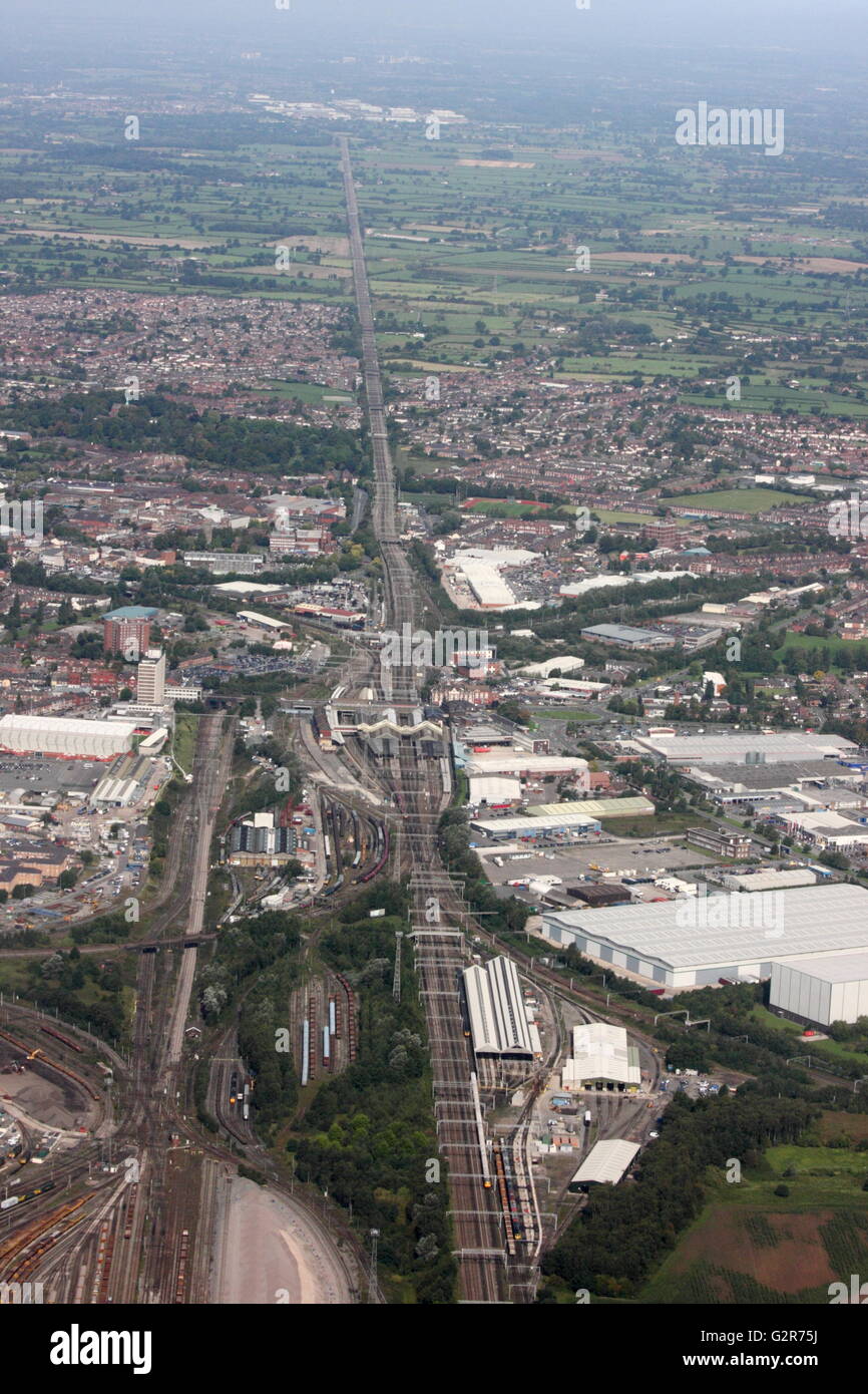 Luftaufnahme von Crewe Bahnhof Stockfoto