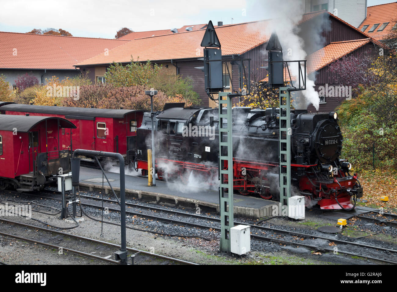 Dampflok von der Harzer Schmalspurbahnen, Brockenbahn in der Station, Harz, Wernigerode, Sachsen-Anhalt, Deutschland Stockfoto