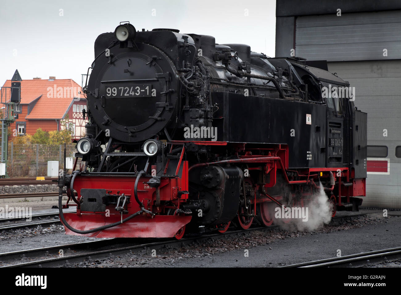 Dampflok von der Harzer Schmalspurbahnen, Brockenbahn in der Station, Harz, Wernigerode, Sachsen-Anhalt, Deutschland Stockfoto