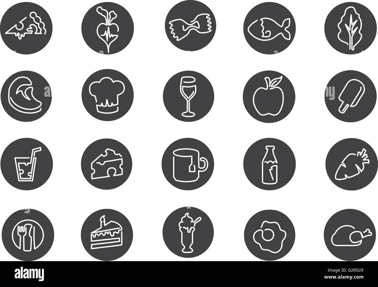 Darstellung der Symbole im Zusammenhang mit Essen, trinken und Ernährung Stock Vektor