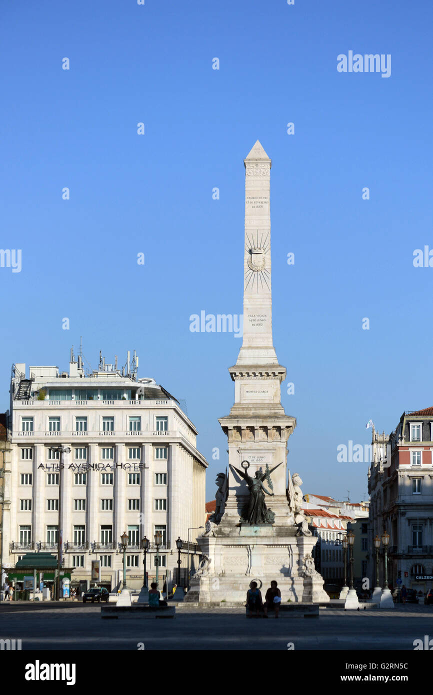 Das Denkmal für die Restauratoren im Zentrum von Lissabon. Stockfoto