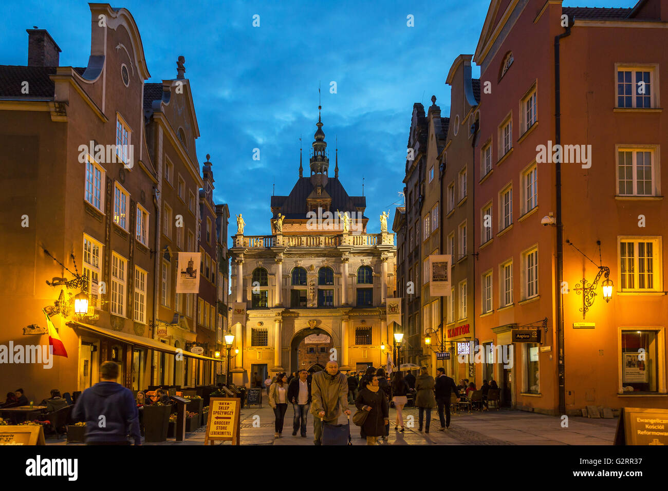 Danzig, Polen, lange Straße (Ulica Dluga) und das goldene Tor (Zlota Brama) Stockfoto