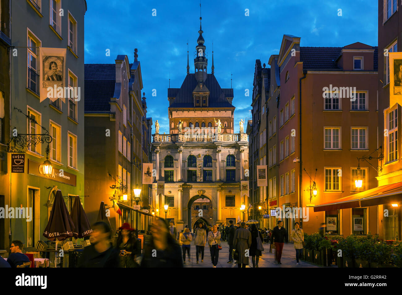 Danzig, Polen, lange Straße (Ulica Dluga) und das goldene Tor (Zlota Brama) Stockfoto