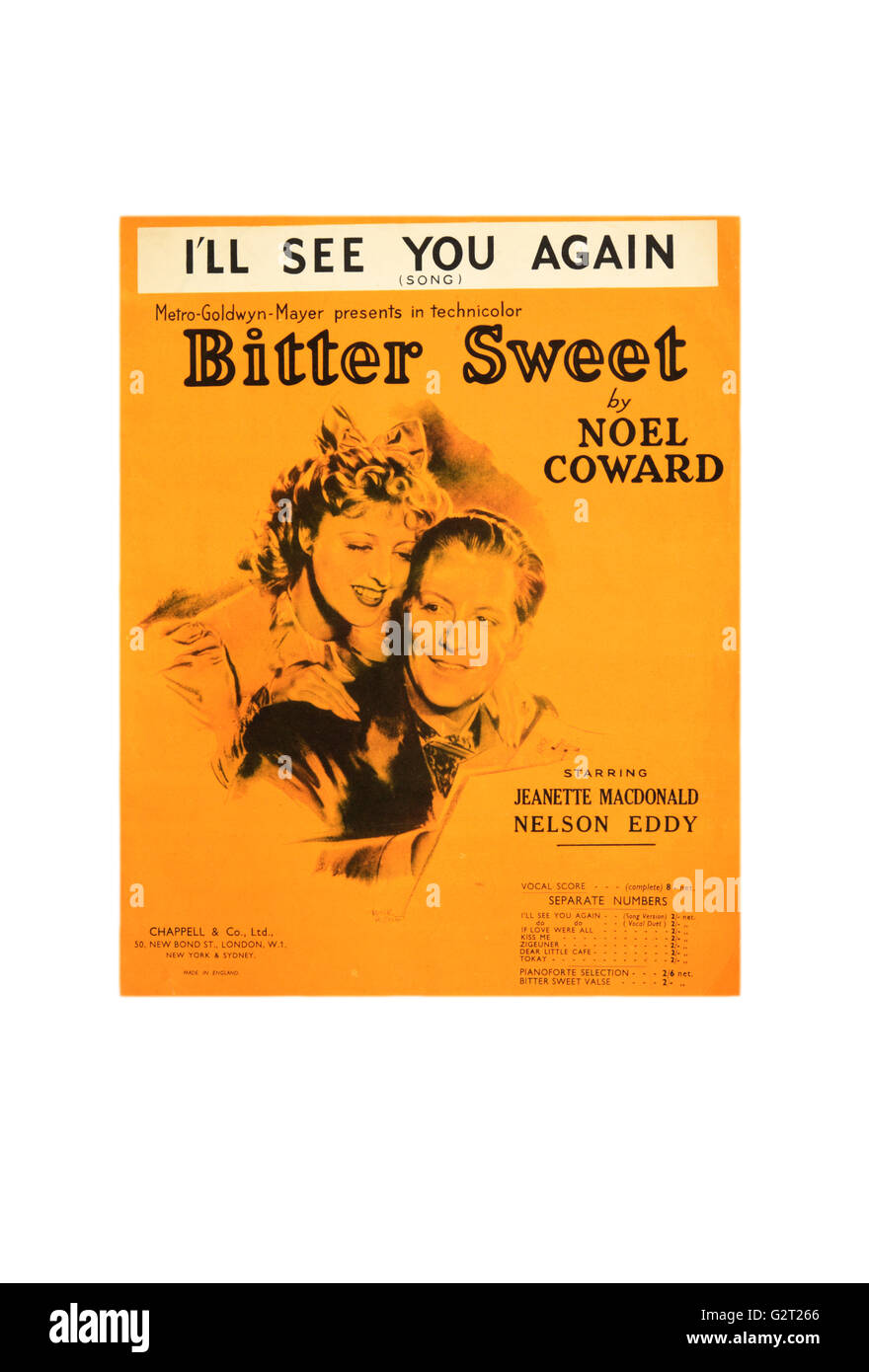 I'll See You Again Noten Abdeckung von Noel Coward aus den 1940er Jahren Film Bitter Sweet. Stockfoto