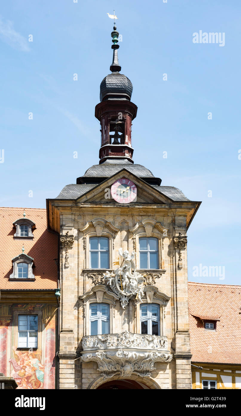 Turm der historischen Rathaus Bamberg (Deutschland), im 14. Jahrhundert erbaut. Stockfoto